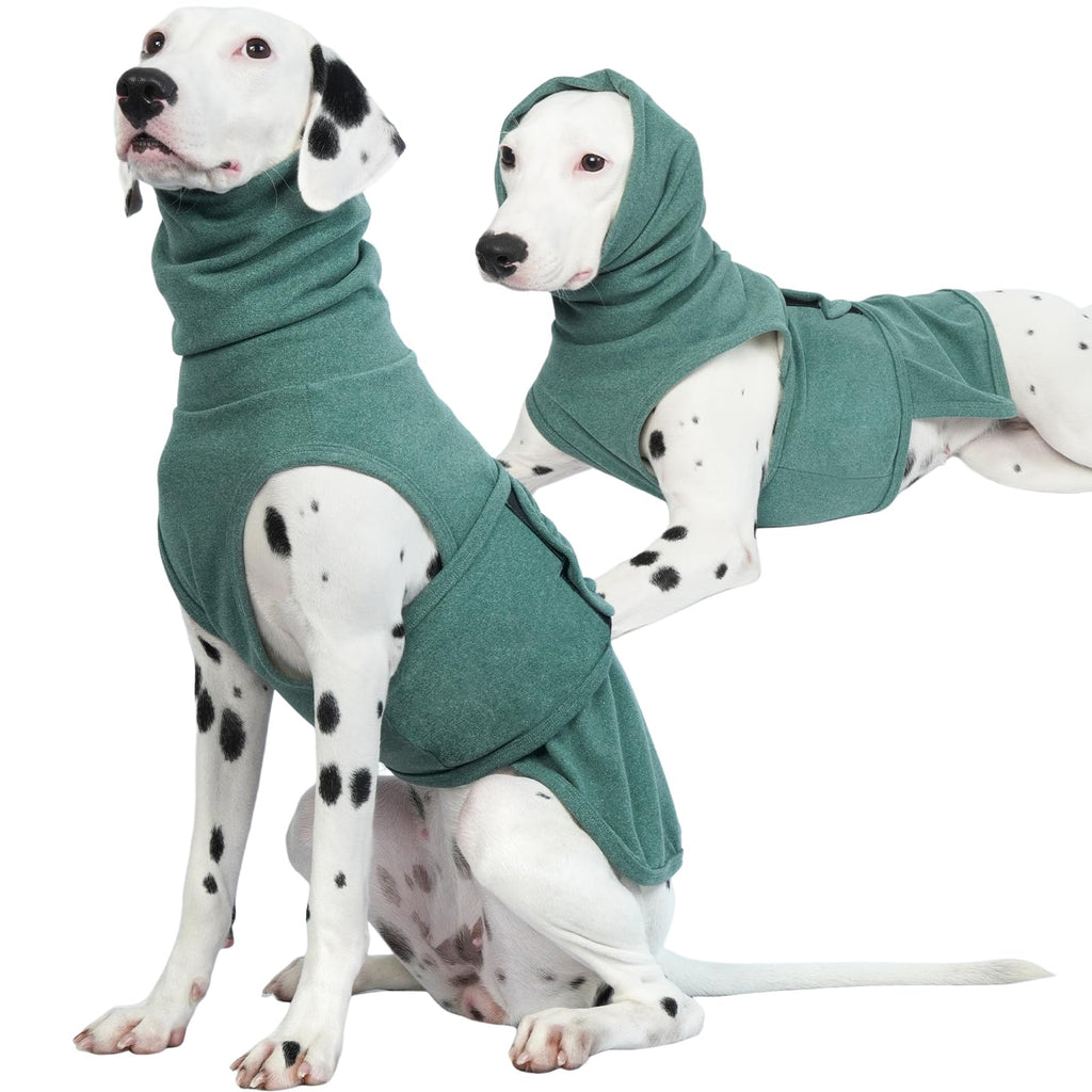 ROZKITCH Dog Anxiety Vest Calming Jacket with Hoodie Soft Dog Ears Cover Warm Dog Anxiety Jacket with Ear Wrap for Fireworks Travel Vet Visit Separation Anxiety Relief Calming Shirt Wrap Green L