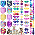 Hosuly 50 Pcs Funny Dog Bandana Collar Set Include 10 Dog Bow Tie 10 Necktie Collar 10 Pet Scarf 10 Dog Bow Flowers 10 Hexagonal Bowtie Cat Dog Grooming Accessories for Festival Photography(Tie Dye)