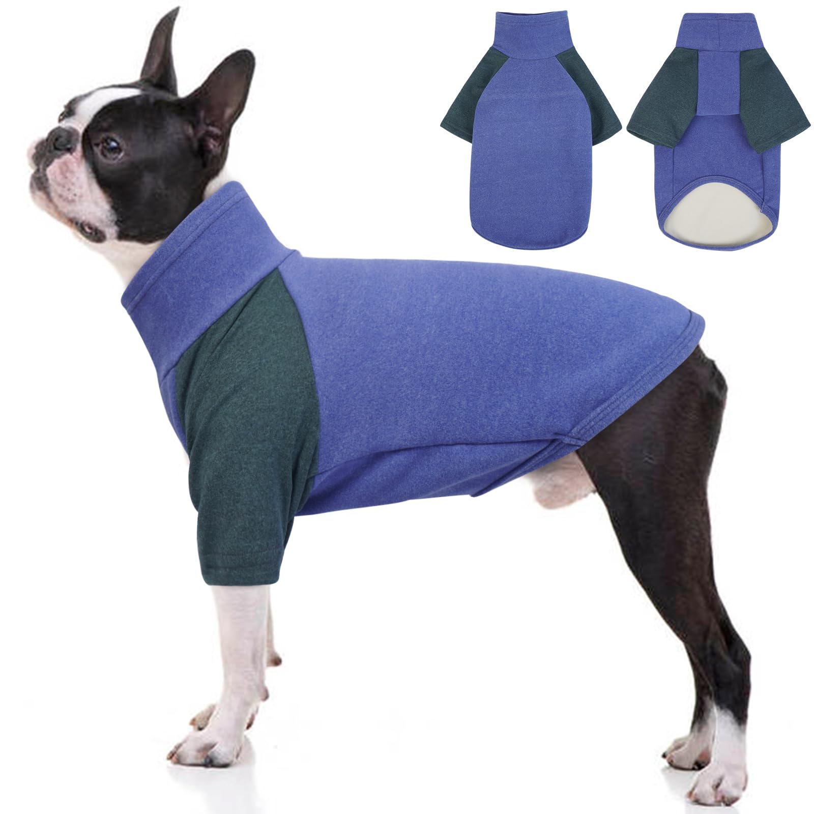 OUOBOB Dog Coat Turtleneck Stretchy Dog Sweater Soft Dog Cold Weather Coat Fleece Dog Apparel Vest for Medium Dogs Turtleneck Knit Sweatshirt Lightweight Clothes Jumpsuit Shirt Boston Terrier L