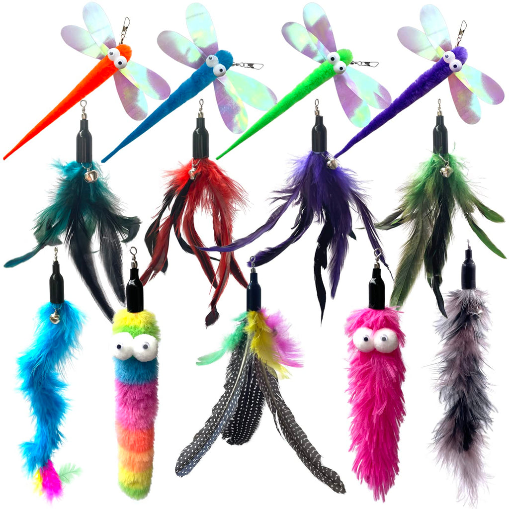 Cat Worm Toy Refills Cats Teaser Toys Wand Replacement Cat Wand Attachments 13Pcs Cat Worms and Dragonfly RefillCat Wand Toy Assorted Teaser Refills with Bell (13Pcs)