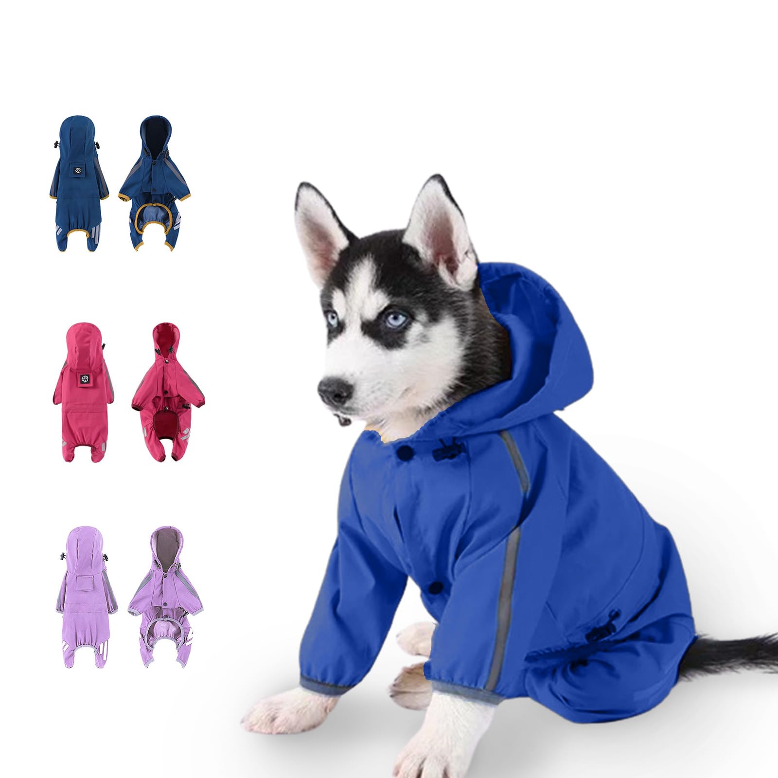 Dog Raincoat Dog Rain Jacket for Puppy Dog with Hat Small Dog Lightweight Raincoat Waterproof Rain Jacket with Reflective Strip. (Navy Blue X-Large)