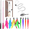 Interactive Cat Toys Set Teaser Feather Wand Hanging Door Toy & Multiple Attachments - Telescopic Cat Fishing Pole Toy for Kitten