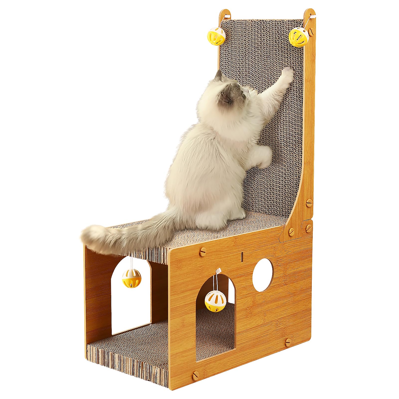 YEMOO Cat Scratcher Cat Scratching Board L Shaped Vertical Cat Scratcher for Wall and Couch Protection Cat Cardboard Scratcher with 4 Cat Ball Toys for Indoor Cats
