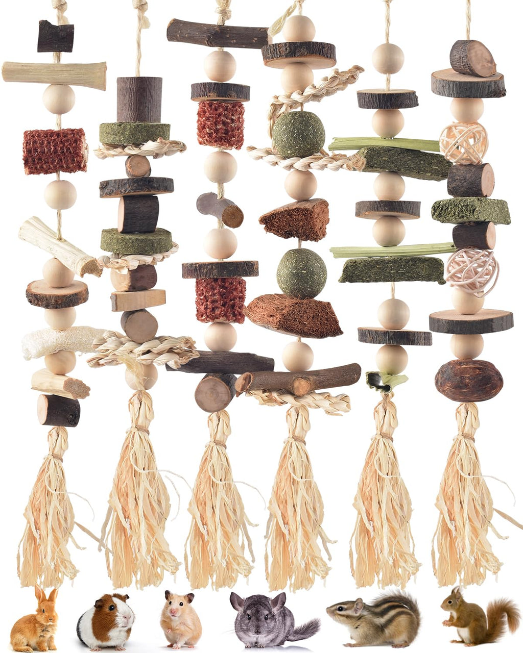 DBNESS 6PCS Bunny Chew Toys Hamster Rabbit Cage Hanging Chew ToysNatural Apple Wood Bunnies Treats Improve Small Animal Teeth Health for Guinea Pig Chinchilla Ferret Rats Gerbil