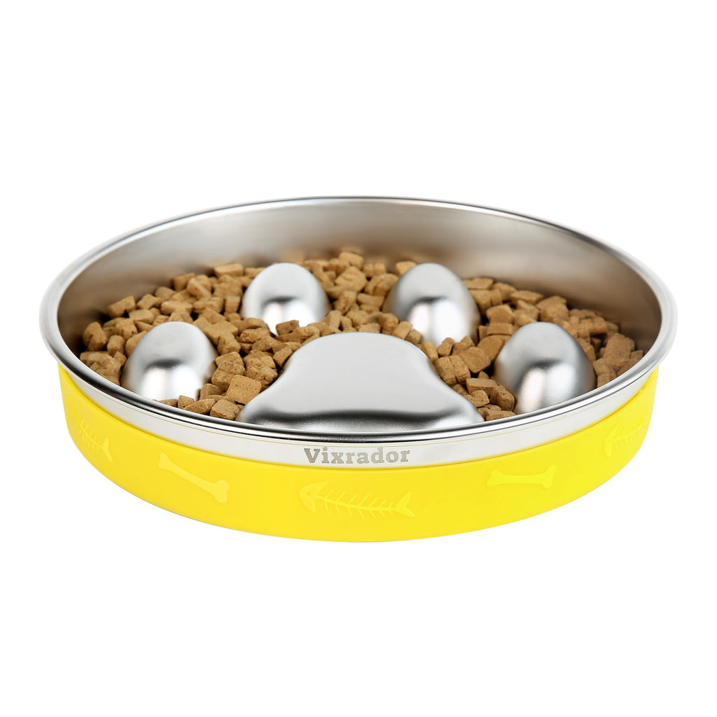 Vixrador Slow Feeder Dog Bowls Stainless Steel2 Cups Yellow Non-Slip Dog Slow Feeder BowlDog Bowl Slow Feeder for Small & Medium Sized DogsSlow Down Eating Dog Bowl for Fast Eaters